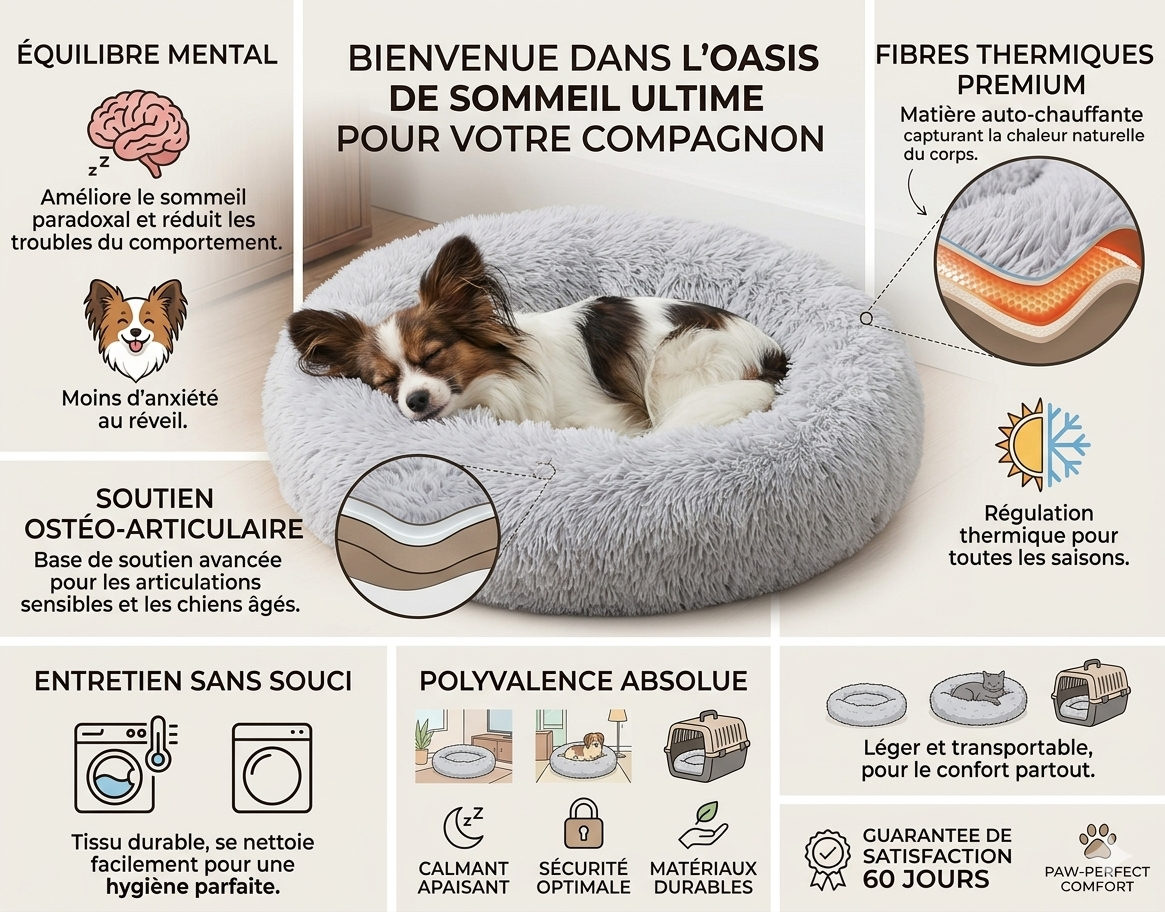 Lit coussin rond gris pour chien / chat confortable